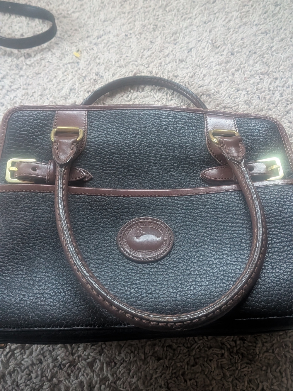 VINTAGE DOONEY & BOURKE Black and Brown Leather Satchel Handbag PURSE RARE